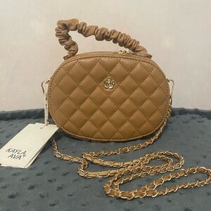 Kayla & Ava NWT round neutral quilted vegan leather small crossbody purse